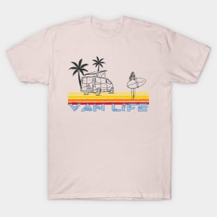 Van Life Surfing Vanlife Girl, Palm Trees and pop top van T-Shirt